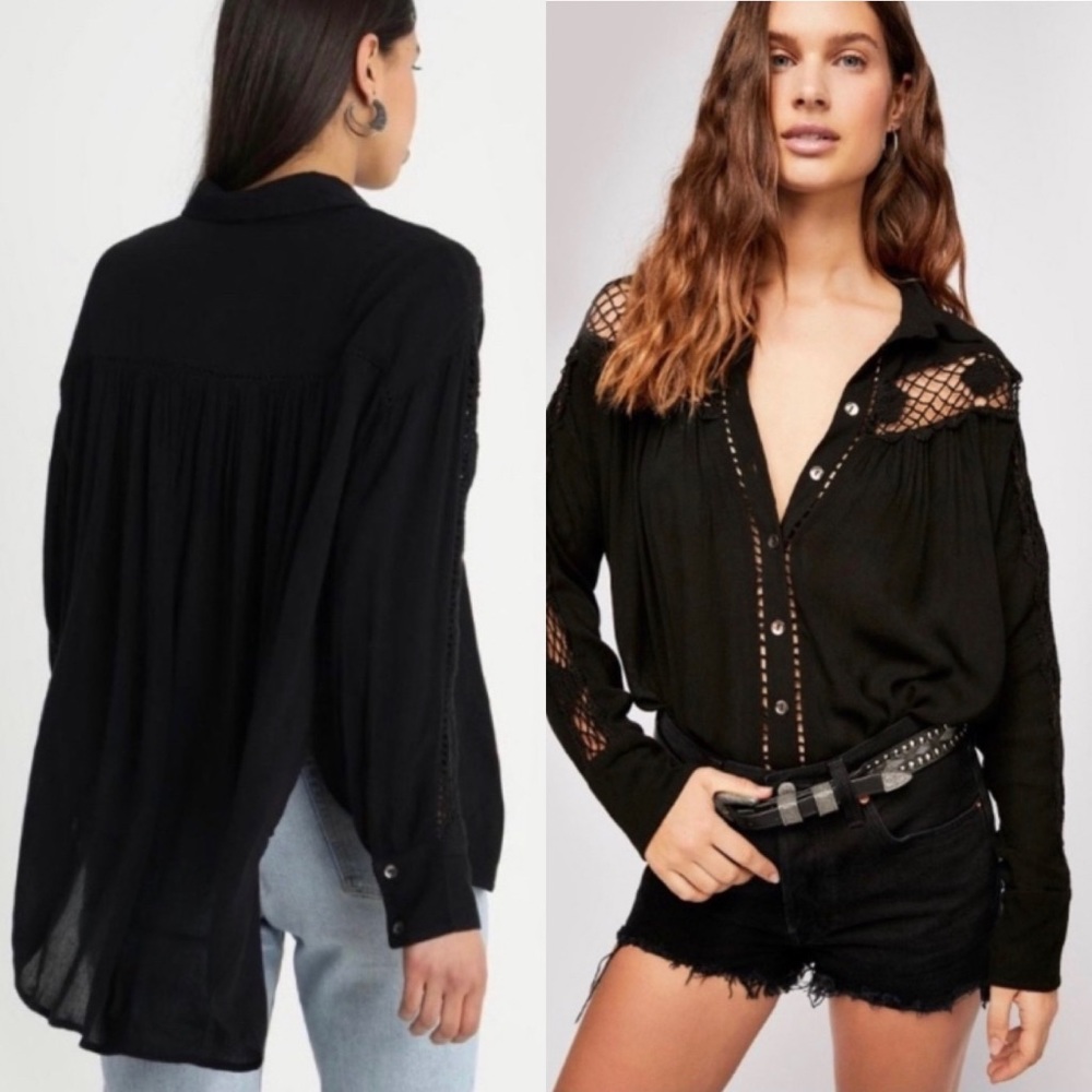 Free People Katie Bird Lace-Inset Shirt